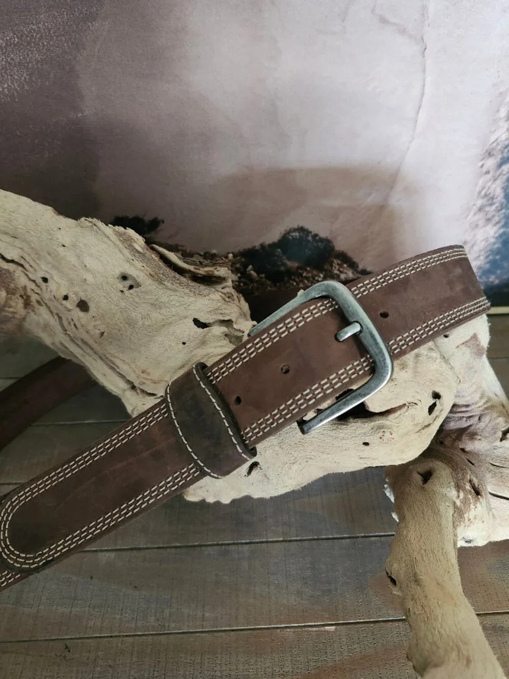 BADGER Brown Leather Heavy-Duty Casual Work Stitched Detail Belt 40